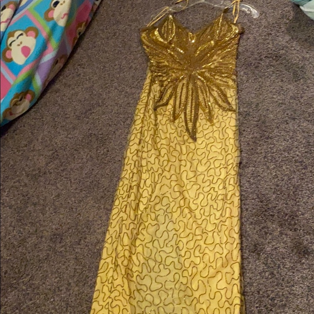 Prom dress beaded, sequined, gold yellow mother of the bride formal